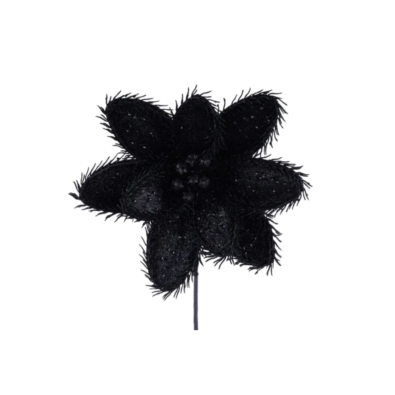 14.5" Black Glitter Magnolia Stem – Faux Floral Pick for Halloween or Gothic Decor-HH334002